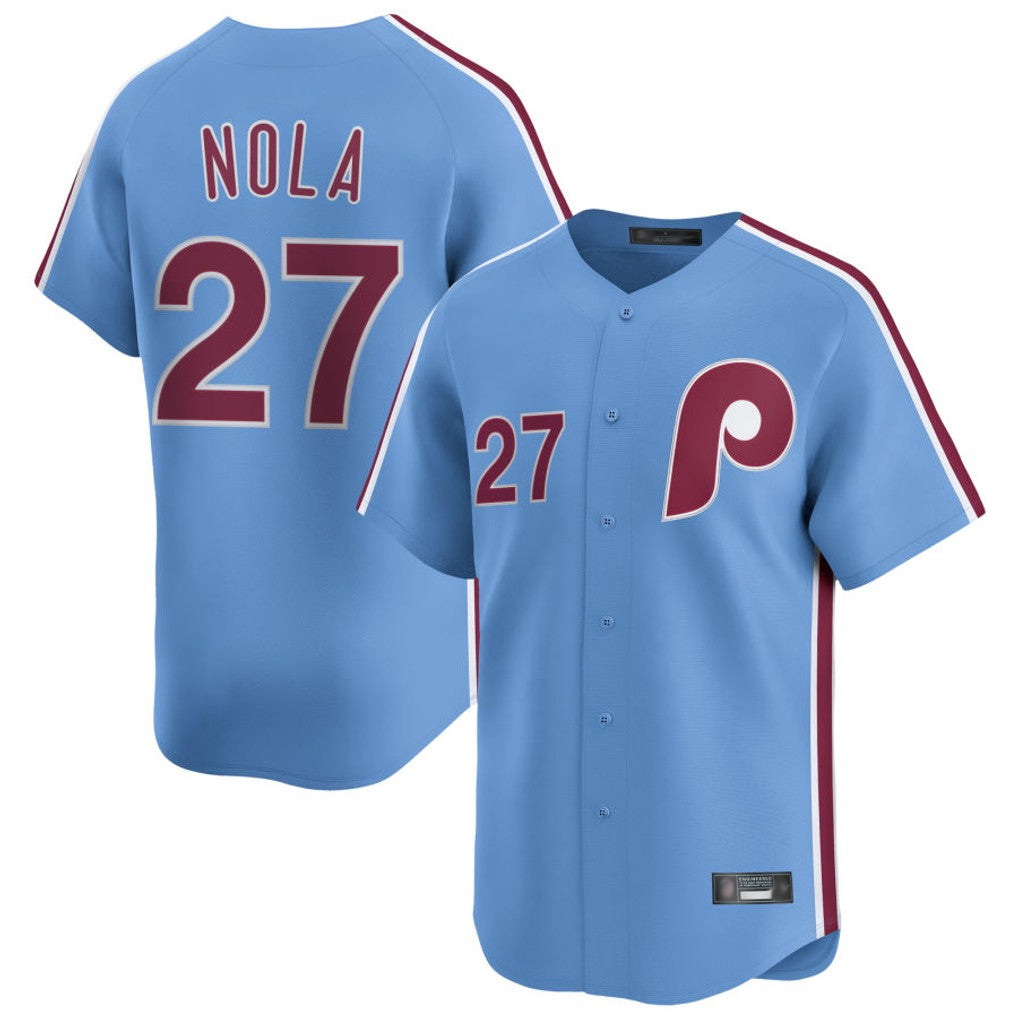 Rebec P.Phillies #27 Aaron Nola Player Light Blue Home Limited Stitched Jerseys