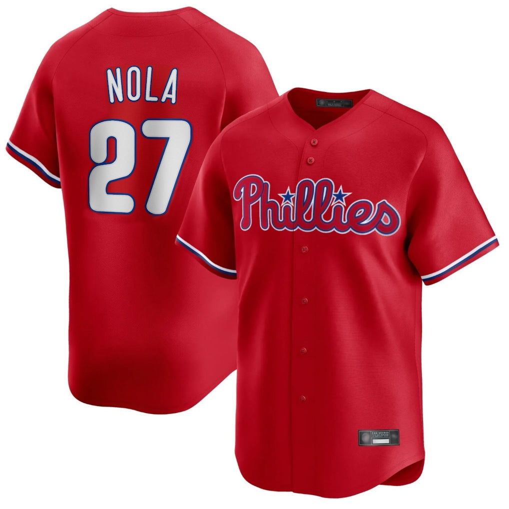 Rebec P.Phillies #27 Aaron Nola Player Red Home Limited Stitched Jerseys