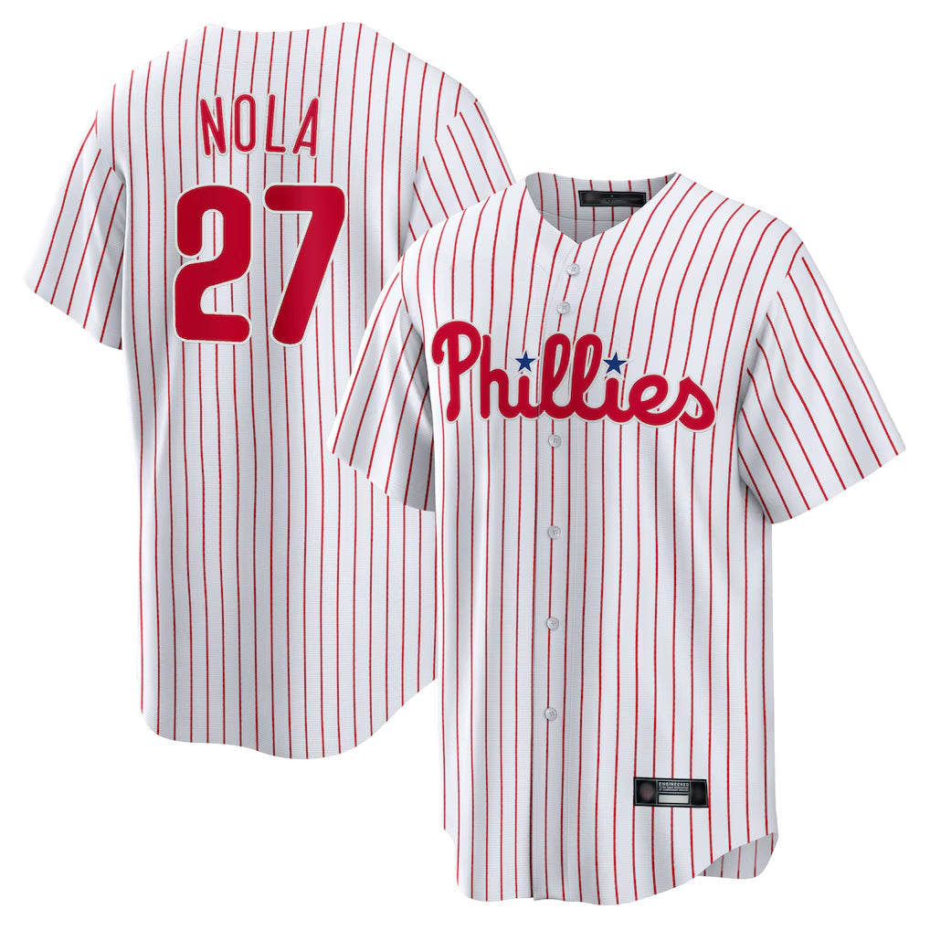 Rebec P.Phillies #27 Aaron Nola Player White Home Game Stitched Jerseys