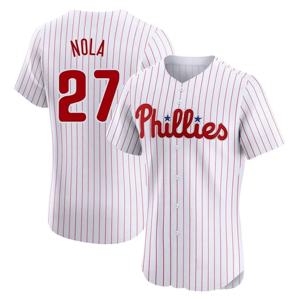 Rebec P.Phillies #27 Aaron Nola Player White Home Limited Elite Stitched Jerseys