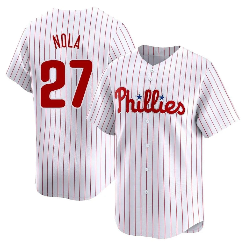 Rebec P.Phillies #27 Aaron Nola Player White Home Limited Stitched Jerseys