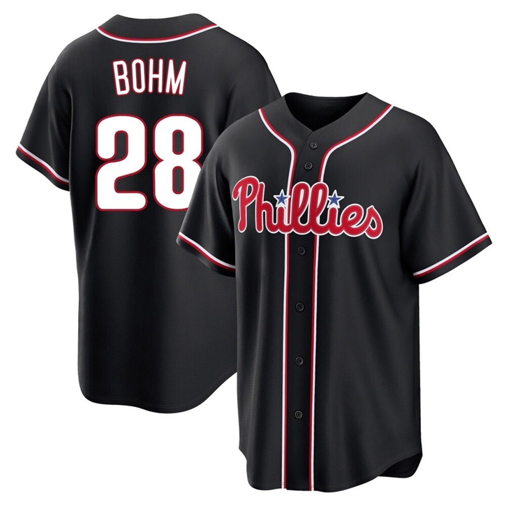 Rebec P.Phillies #28 Alec Bohm Player Black Fashion Out Home Game Stitched Jerseys