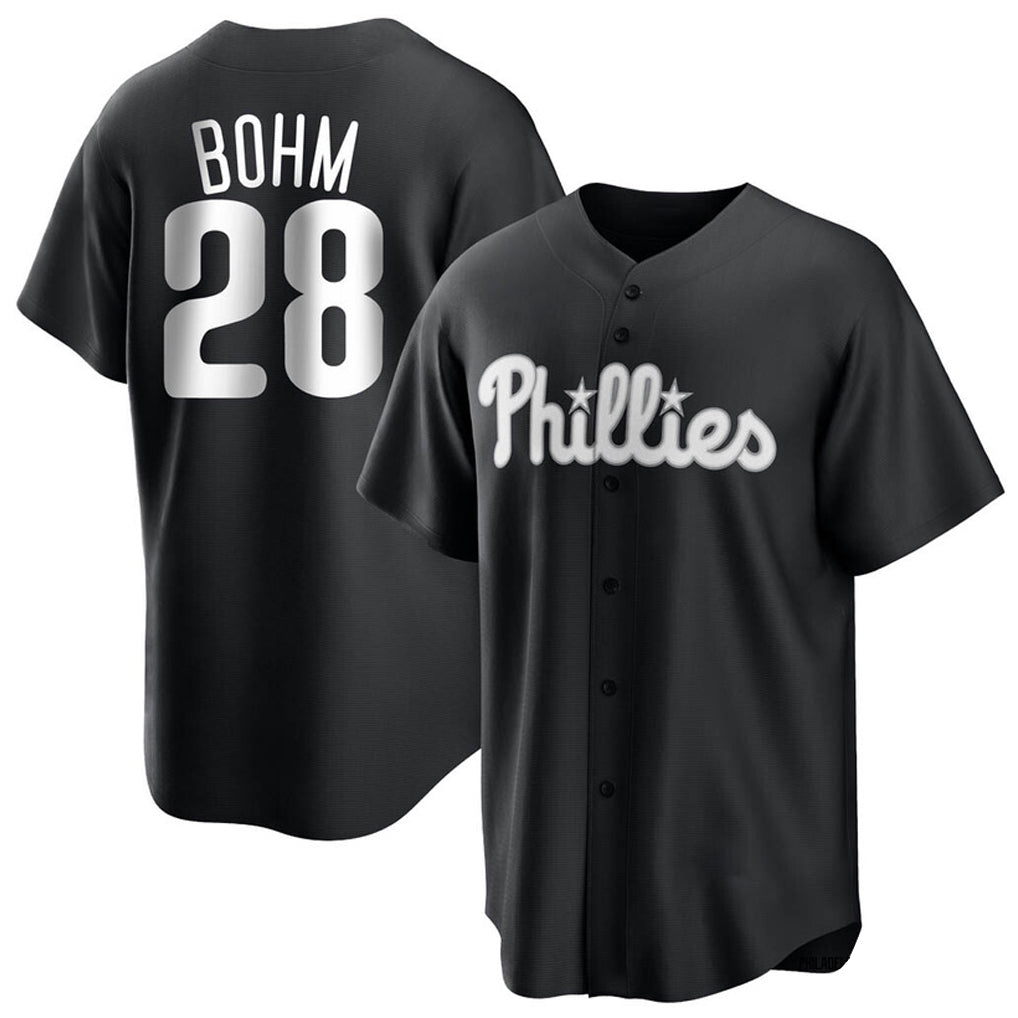 Rebec P.Phillies #28 Alec Bohm Player Black Home Game Stitched Jerseys