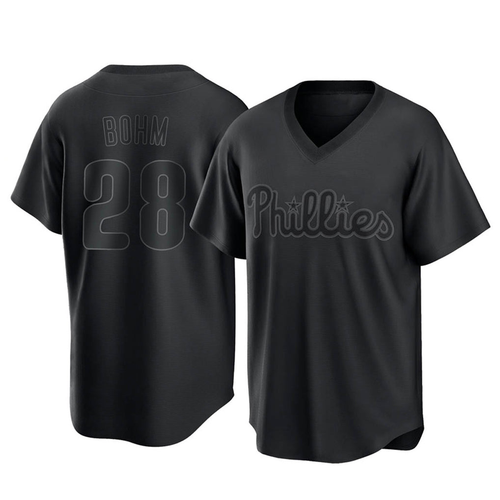 Rebec P.Phillies #28 Alec Bohm Player Black Pitch Fashion Limited T-shirt Stitched Jerseys