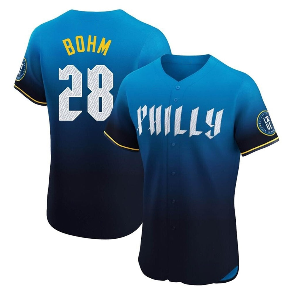 Rebec P.Phillies #28 Alec Bohm Player Blue City Connect Home Limited Elite Stitched Jerseys