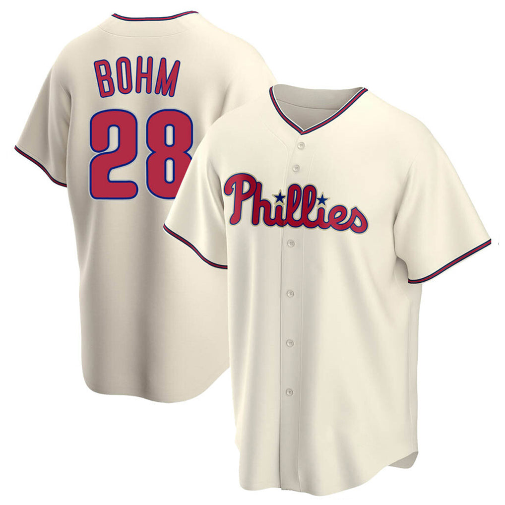 Rebec P.Phillies #28 Alec Bohm Player Cream Home Game Stitched Jerseys