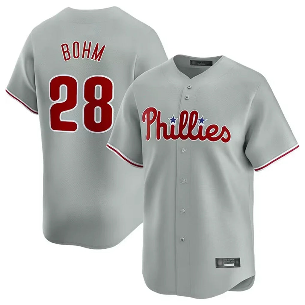 Rebec P.Phillies #28 Alec Bohm Player Gray Home Limited Stitched Jerseys