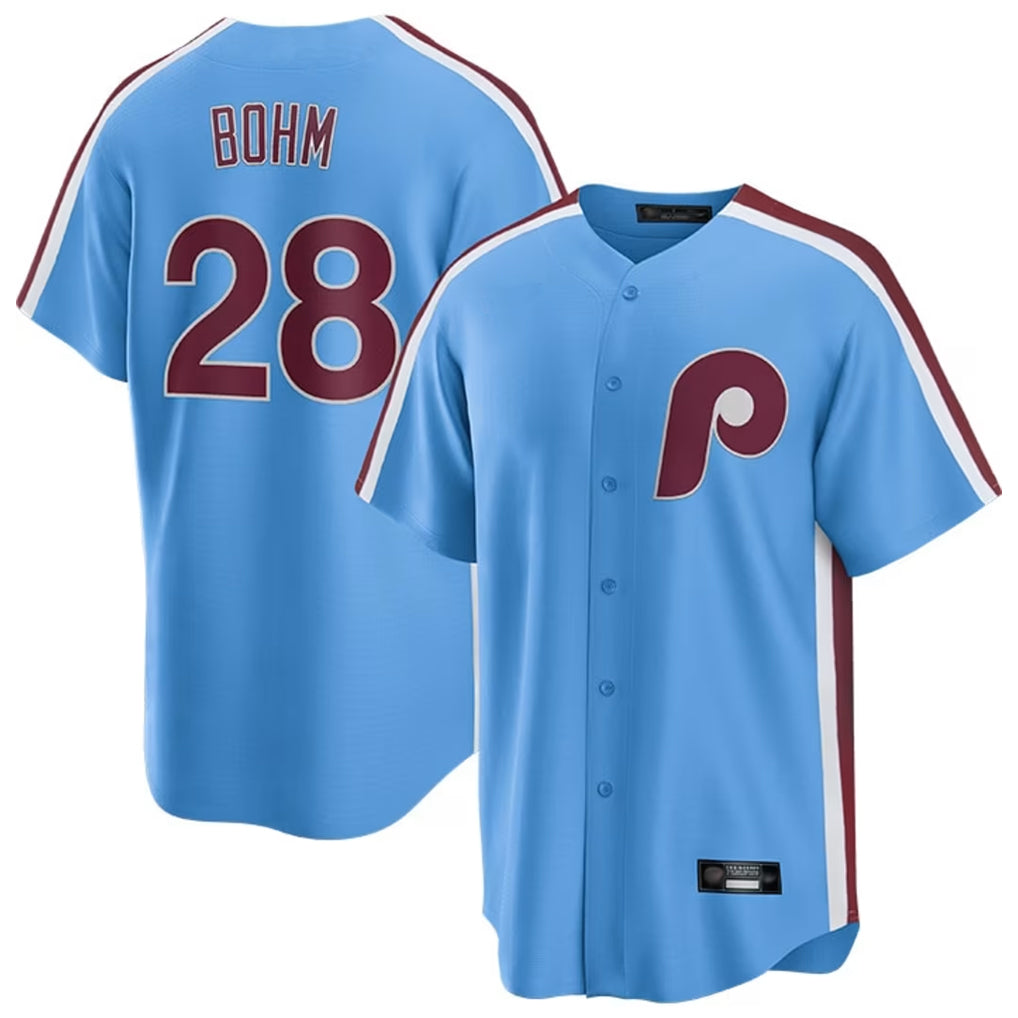 Rebec P.Phillies #28 Alec Bohm Player Light Blue Home Game Stitched Jerseys