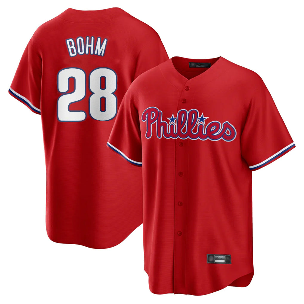 Rebec P.Phillies #28 Alec Bohm Player Red Home Game Stitched Jerseys