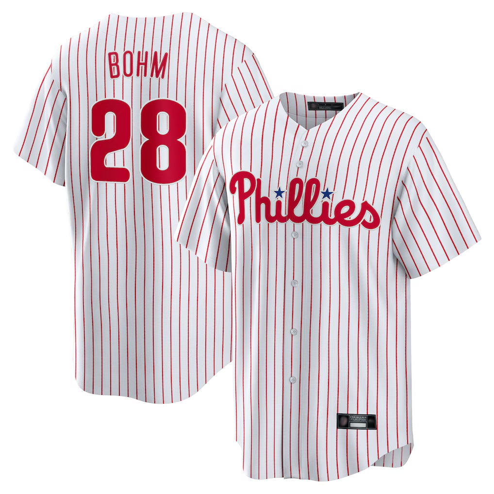 Rebec P.Phillies #28 Alec Bohm Player White Home Game Stitched Jerseys