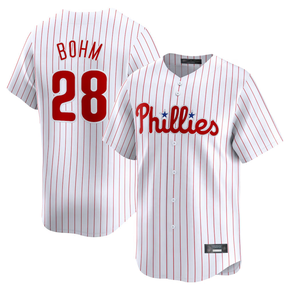Rebec P.Phillies #28 Alec Bohm Player White Home Limited Stitched Jerseys