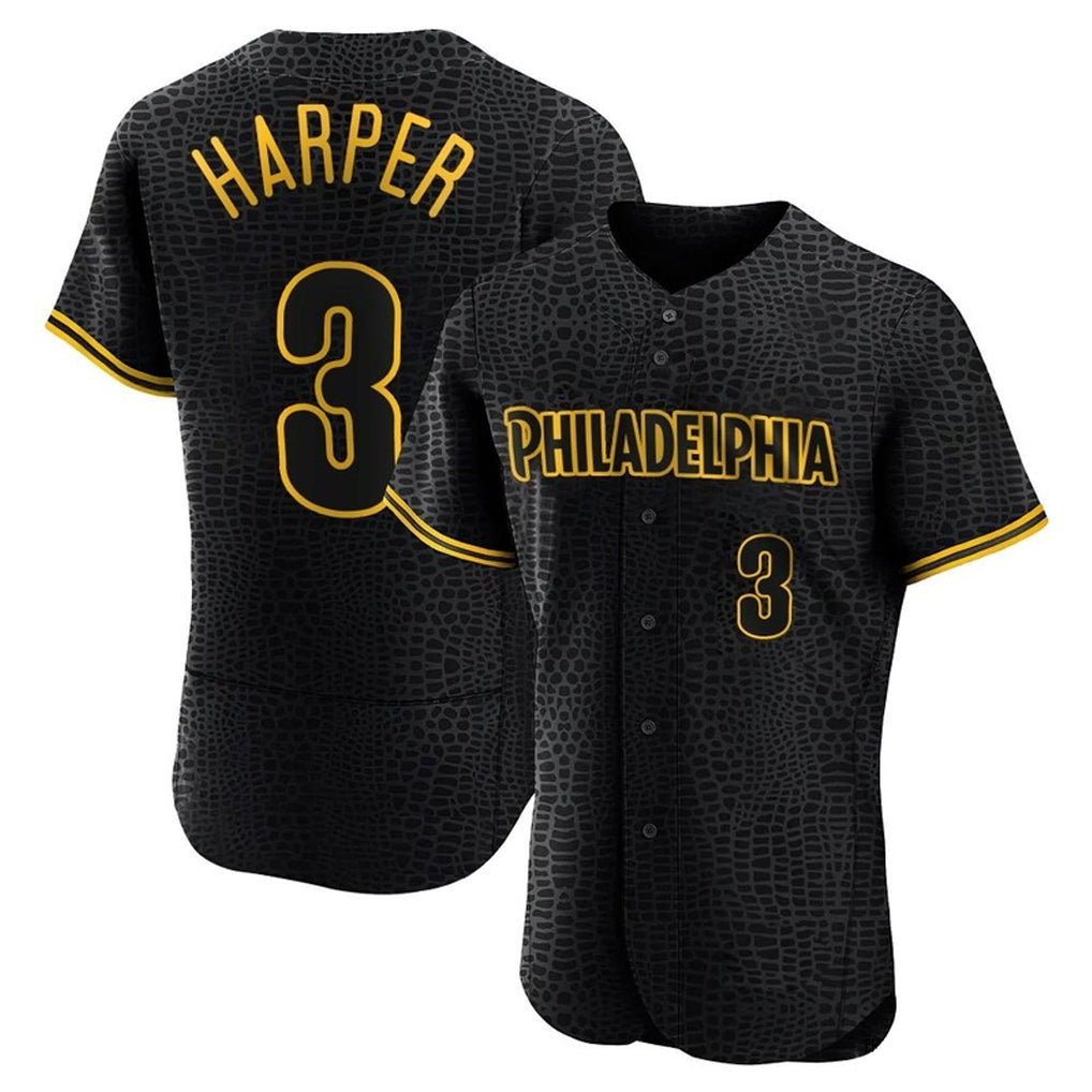 Rebec P.Phillies #3 Bryce Harper Player Black Snake Skin City Home Limited Elite Stitched Jerseys
