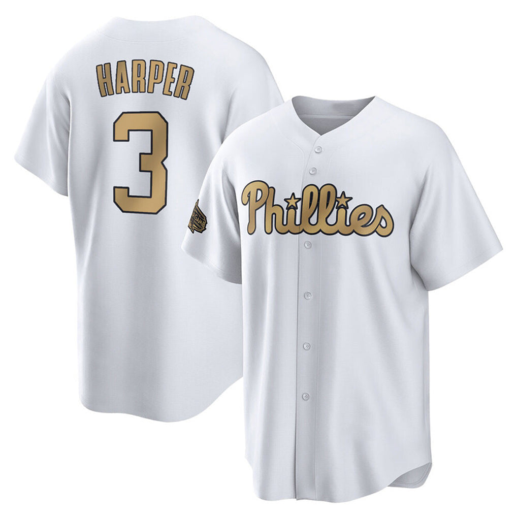 Rebec P.Phillies #3 Bryce Harper Player Gold All-Star Home Game Stitched Jerseys