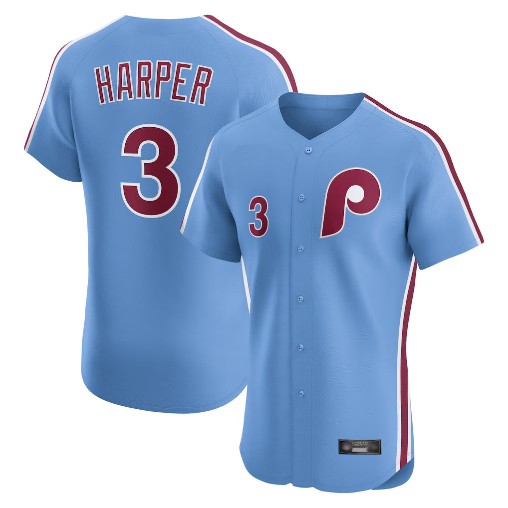 Rebec P.Phillies #3 Bryce Harper Player Light Blue Home Limited Elite Stitched Jerseys