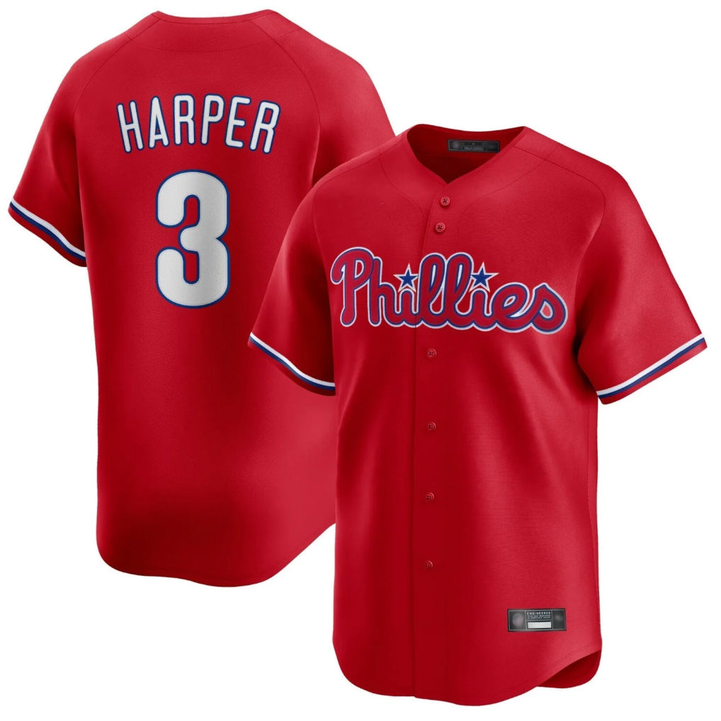 Rebec P.Phillies #3 Bryce Harper Player Red Home Limited Stitched Jerseys
