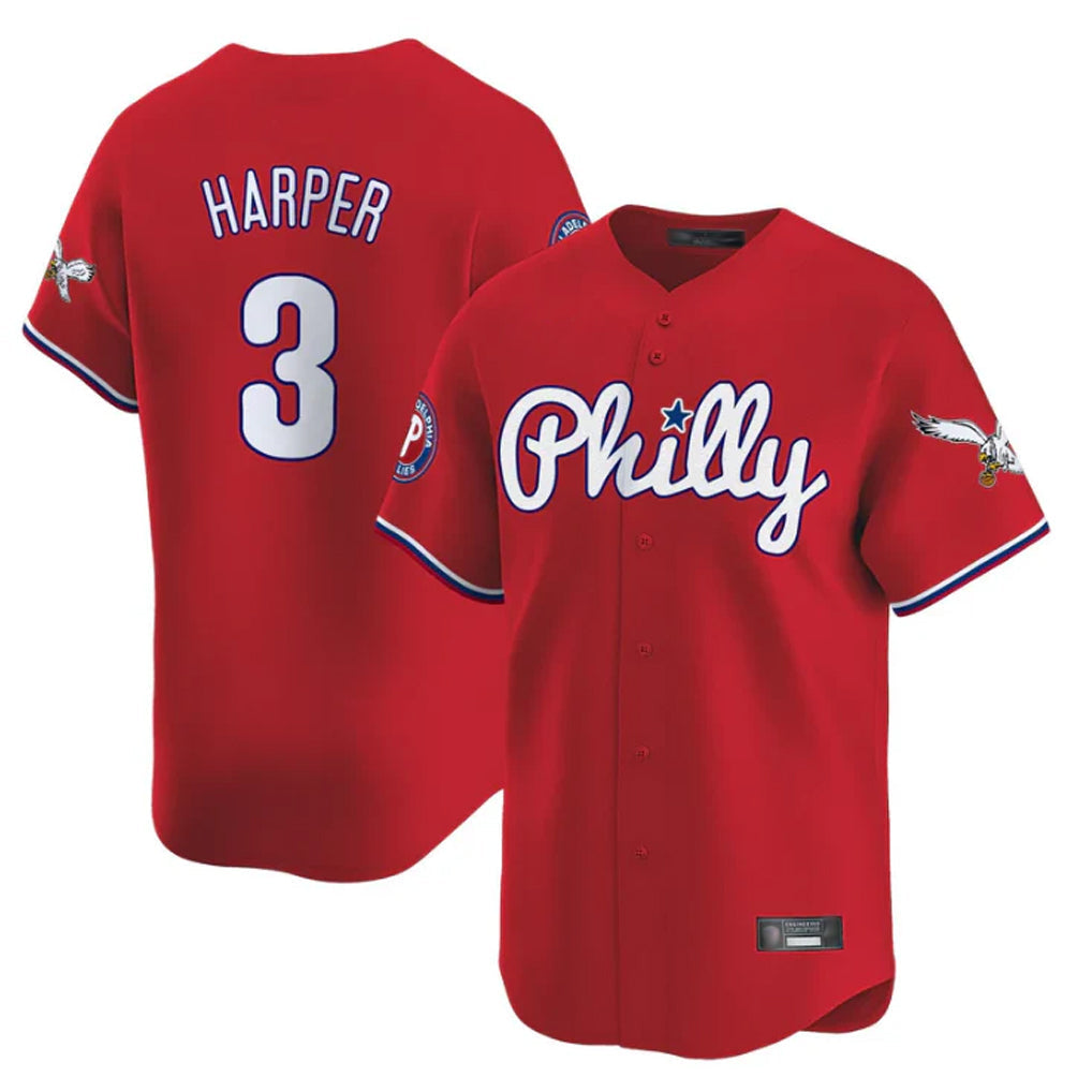 Rebec P.Phillies #3 Bryce Harper Player Red Phillies & Eagles Vapor Premier Limited Stitched Jerseys