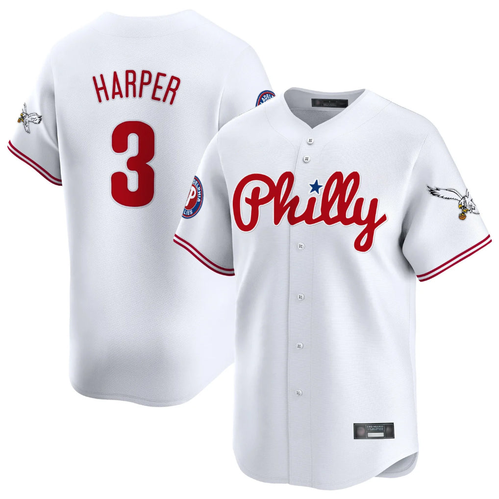 Rebec P.Phillies #3 Bryce Harper Player White Phillies & Eagles Vapor Premier Limited Stitched Jerseys