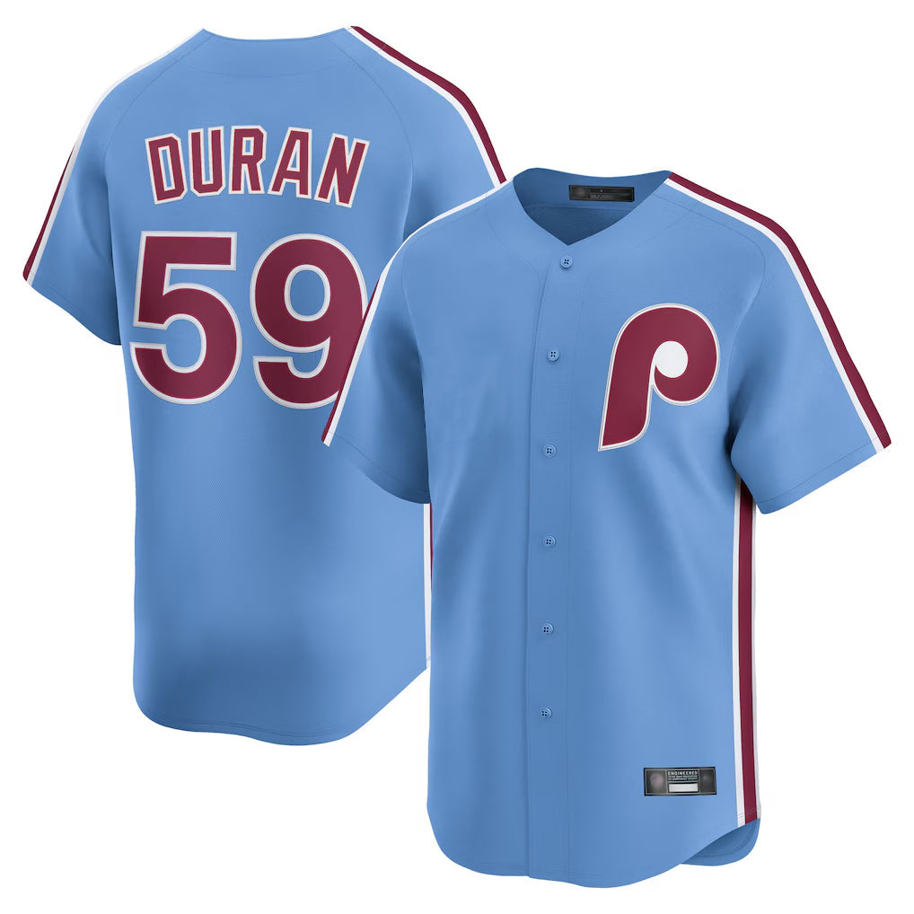 Rebec P.Phillies #59 Jhoan Duran Player Light Blue Home Game Stitched Jerseys