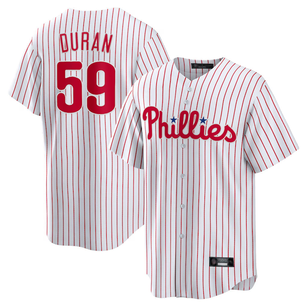 Rebec P.Phillies #59 Jhoan Duran Player White Home Game Stitched Jerseys