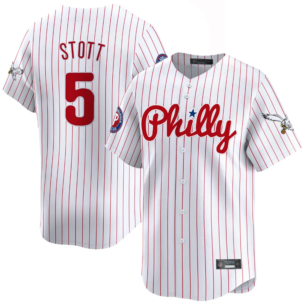 Rebec P.Phillies #5 Bryson Stott Player White Pinstripe Phillies & Eagles Vapor Premier Limited Stitched Jerseys