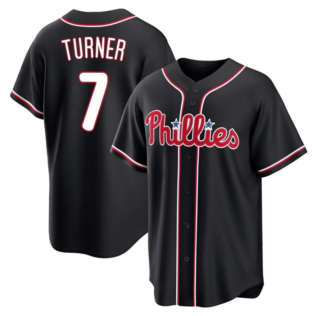 Rebec P.Phillies #7 Trea Turner Player Black Fashion Out Home Game Stitched Jerseys