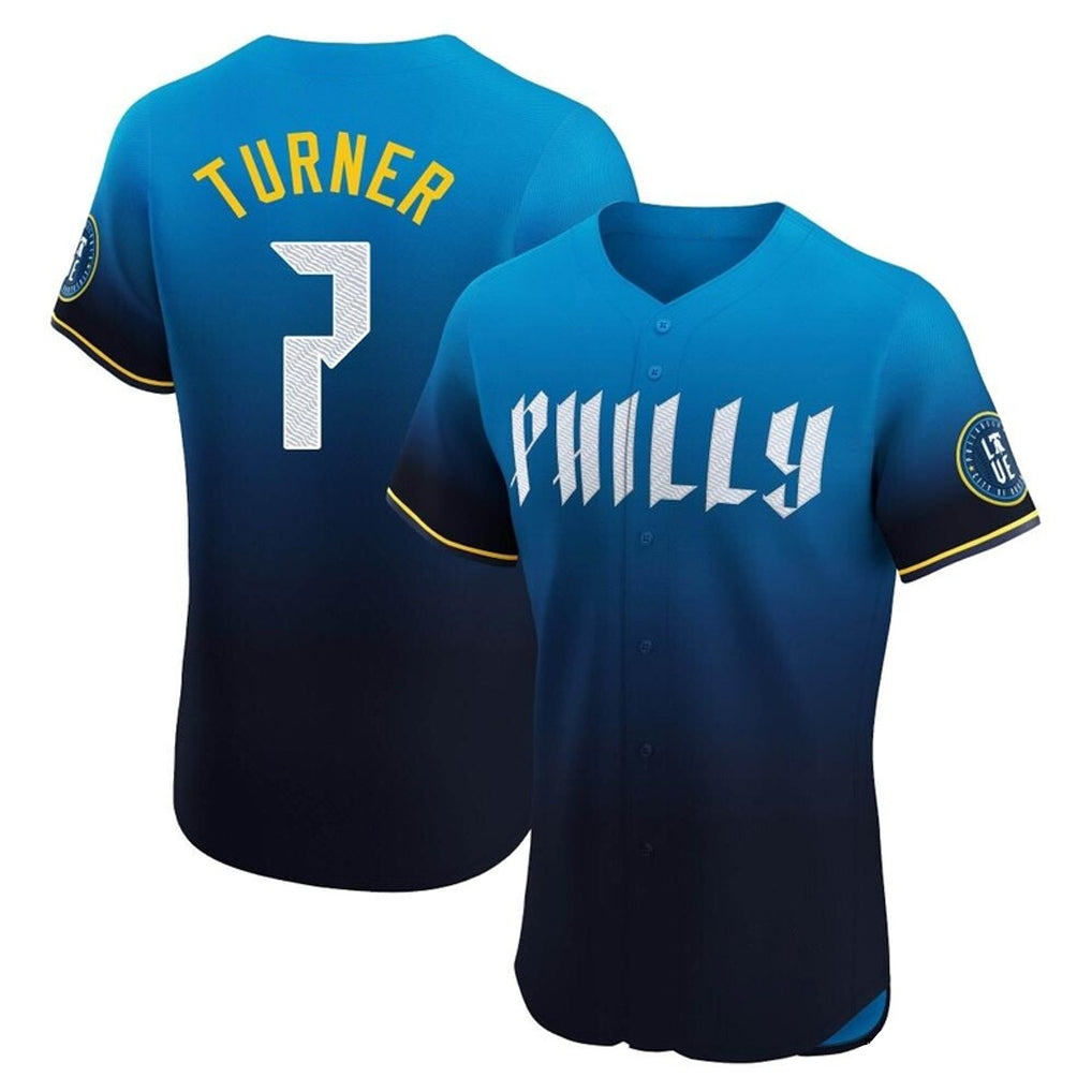 Rebec P.Phillies #7 Trea Turner Player Blue City Connect Home Limited Elite Stitched Jerseys