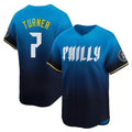 Rebec P.Phillies #7 Trea Turner Player Blue City Connect Home Limited Stitched Jerseys