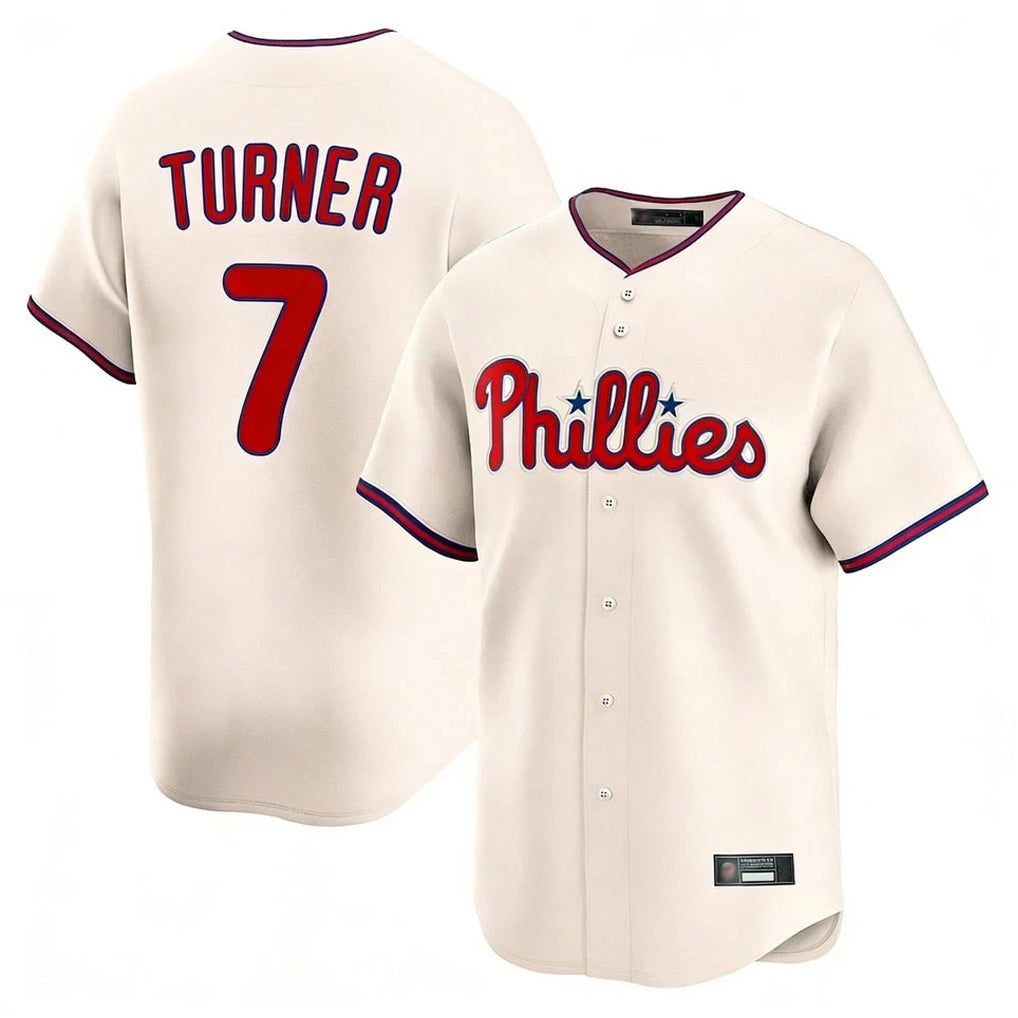 Rebec P.Phillies #7 Trea Turner Player Cream Home Limited Stitched Jerseys