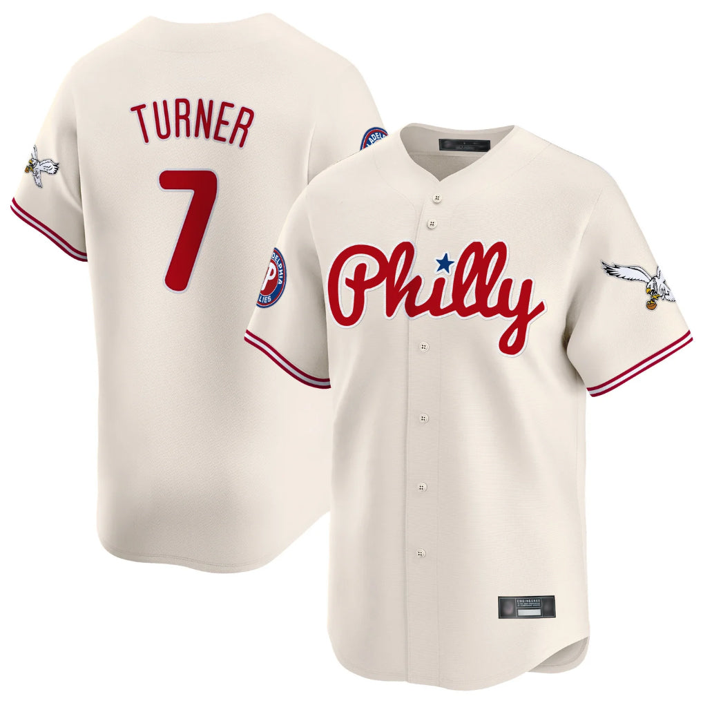 Rebec P.Phillies #7 Trea Turner Player Cream Phillies & Eagles Vapor Premier Limited Stitched Jerseys