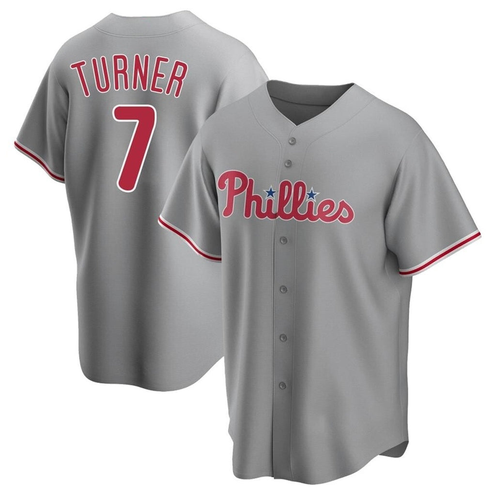 Rebec P.Phillies #7 Trea Turner Player Gray Home Game Stitched Jerseys