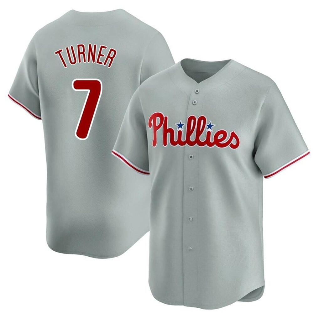 Rebec P.Phillies #7 Trea Turner Player Gray Home Limited Stitched Jerseys