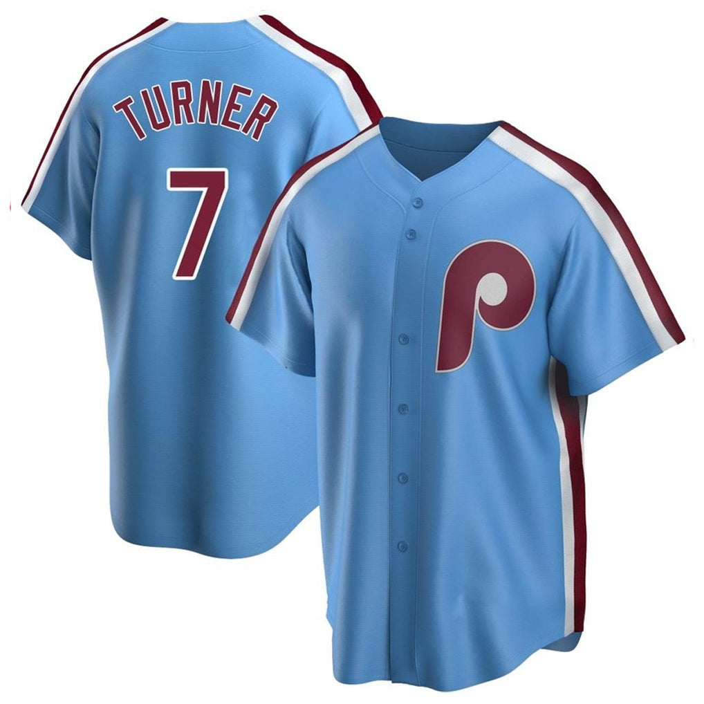 Rebec P.Phillies #7 Trea Turner Player Light Blue Home Game Stitched Jerseys