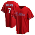 Rebec P.Phillies #7 Trea Turner Player Red Home Game Stitched Jerseys