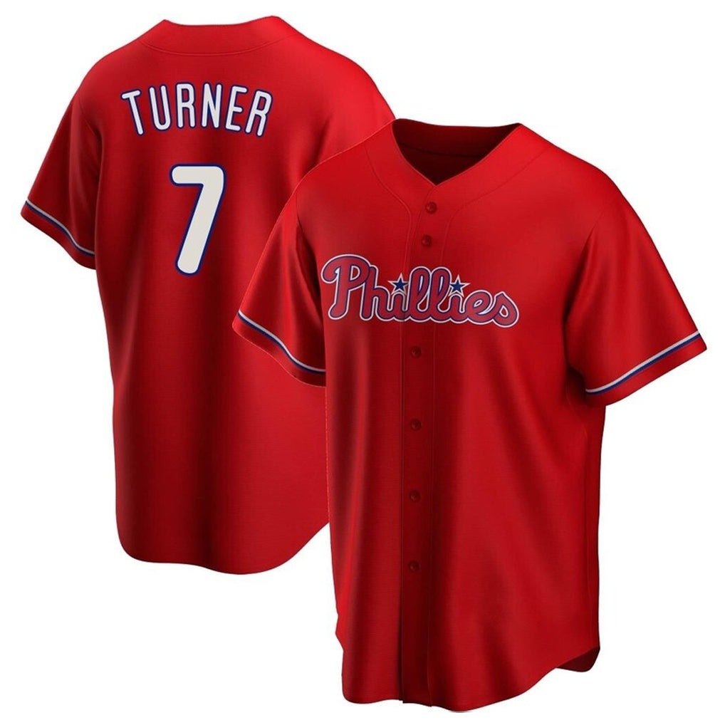 Rebec P.Phillies #7 Trea Turner Player Red Home Game Stitched Jerseys