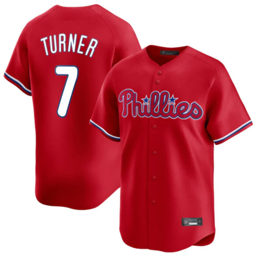 Rebec P.Phillies #7 Trea Turner Player Red Home Limited Stitched Jerseys