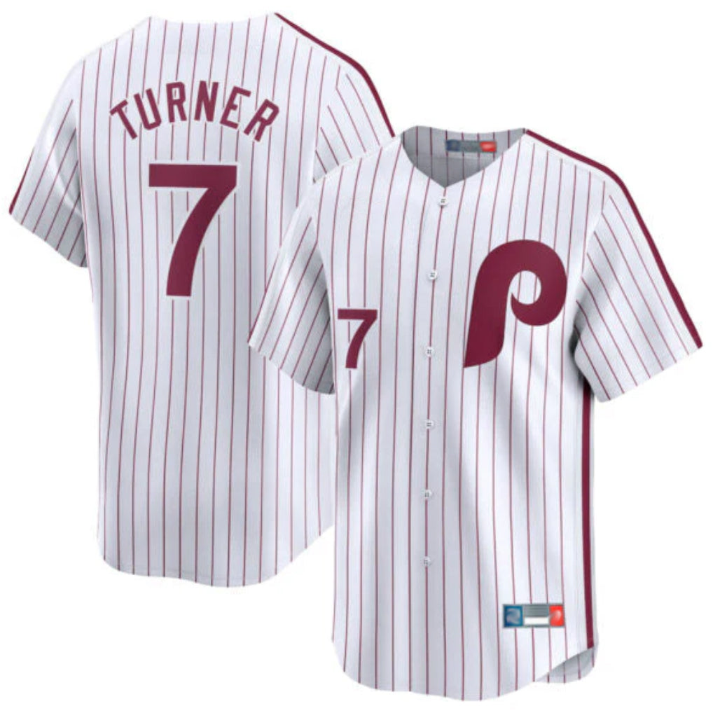 Rebec P.Phillies #7 Trea Turner Player White Cooperstown Collection Limited Home Stitched Jerseys