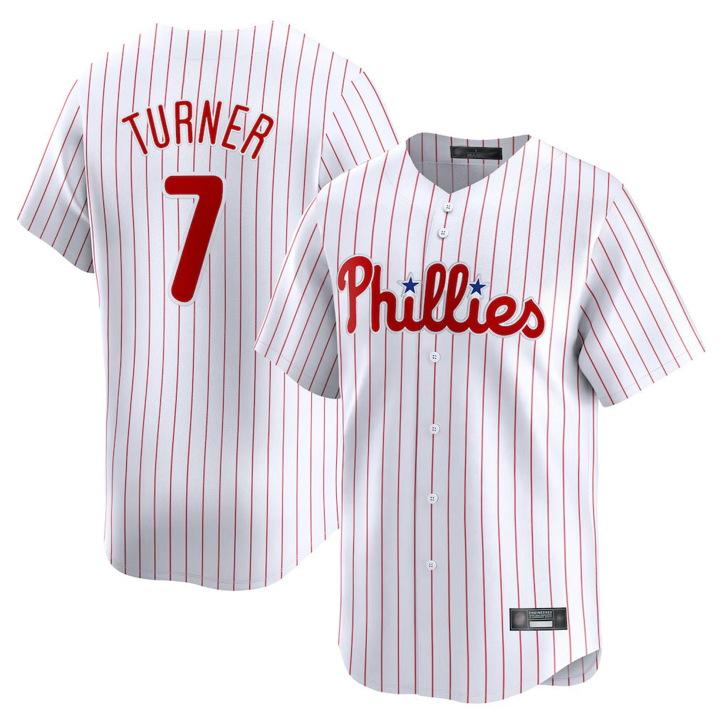 Rebec P.Phillies #7 Trea Turner Player White Home Limited Stitched Jerseys