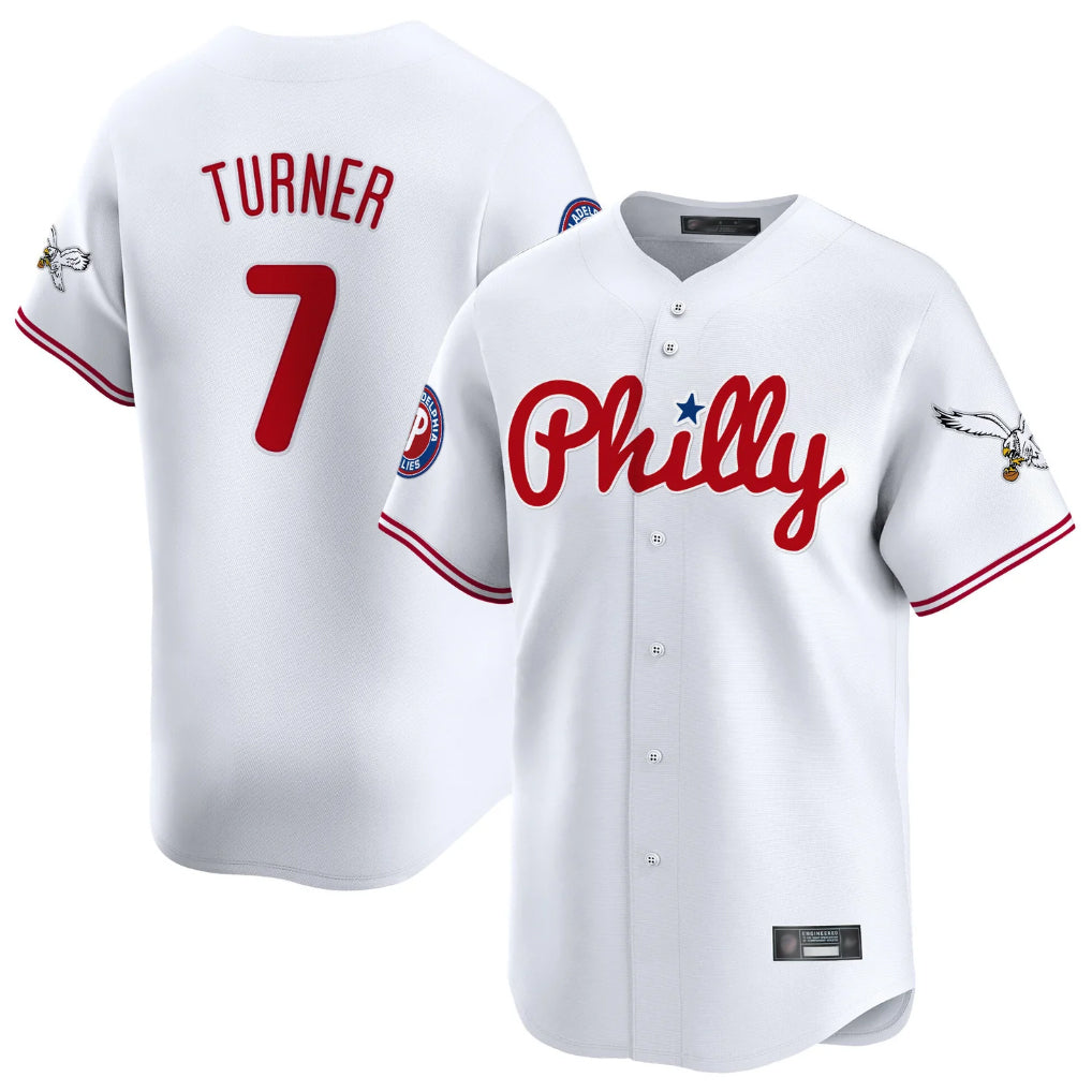 Rebec P.Phillies #7 Trea Turner Player White Phillies & Eagles Vapor Premier Limited Stitched Jerseys
