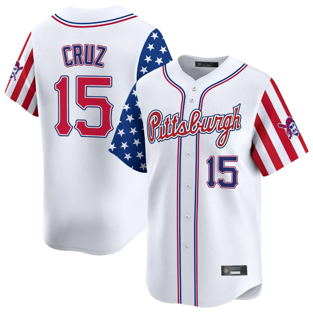 Rebec P.Pirates #15 Oneil Cruz Player White 2025 Independence Day Vapor Premier Limited Stitched Jerseys