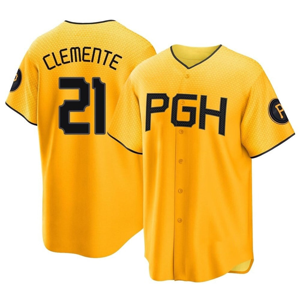 Rebec P.Pirates #21 Roberto Clemente Player Gold City Connect Home Game Stitched Jerseys