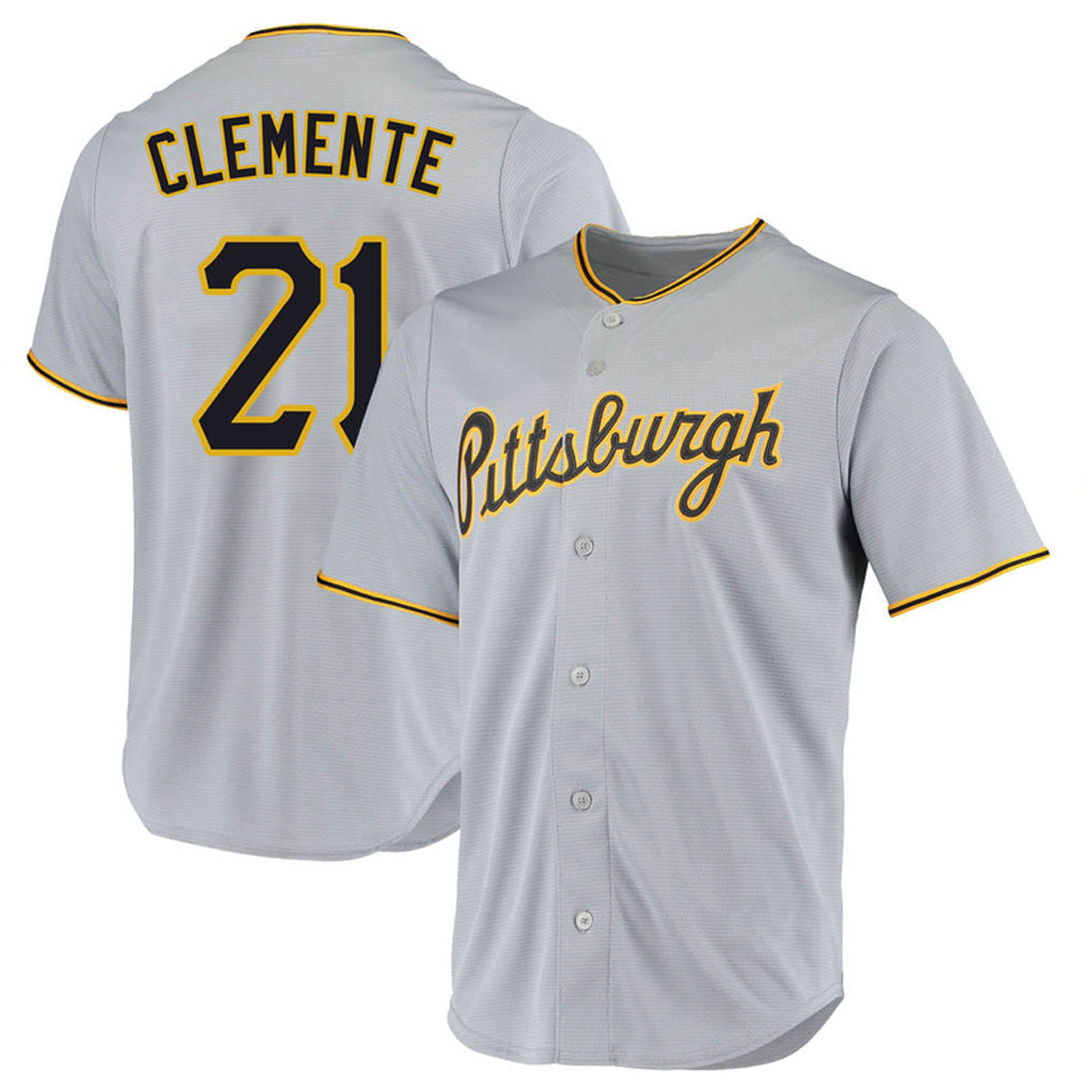 Rebec P.Pirates #21 Roberto Clemente Player Gray Road Home Game Stitched Jerseys