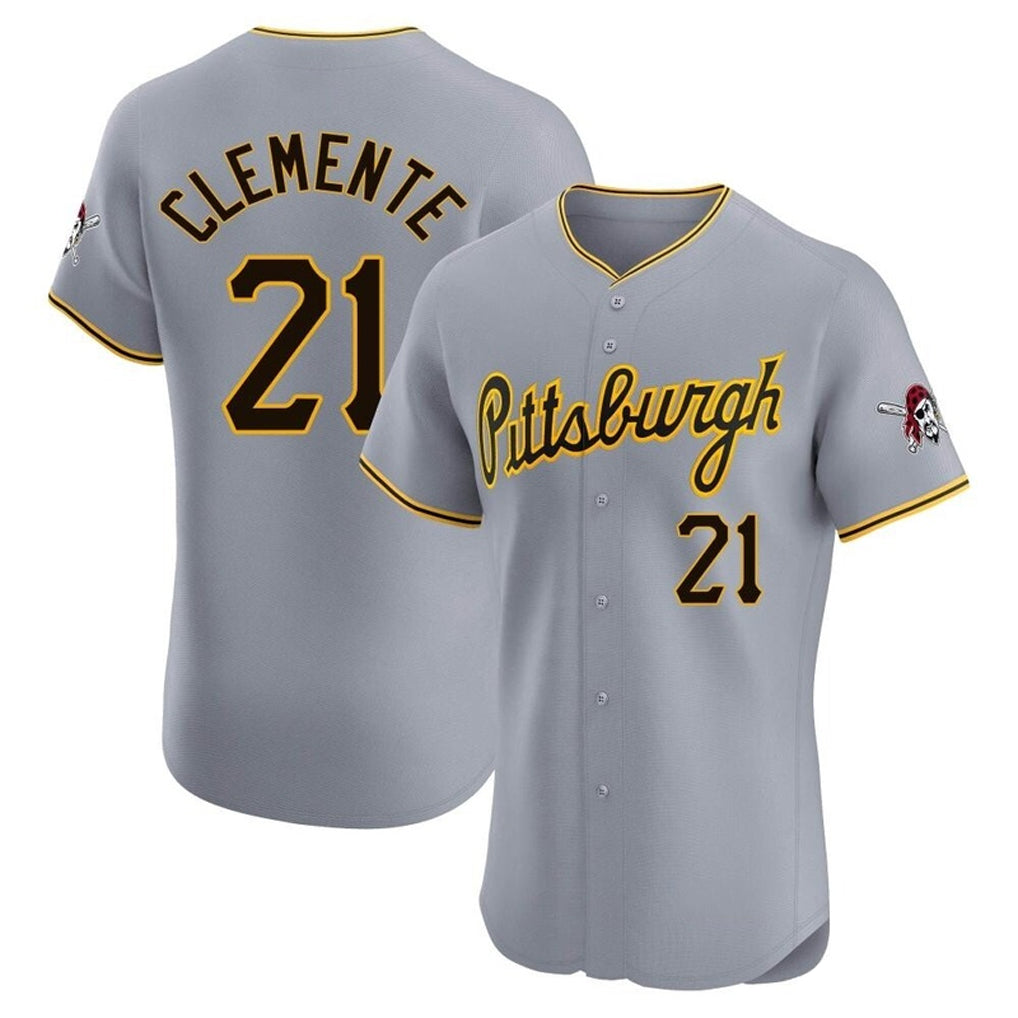 Rebec P.Pirates #21 Roberto Clemente Player Gray Road Home Limited Elite Stitched Jerseys