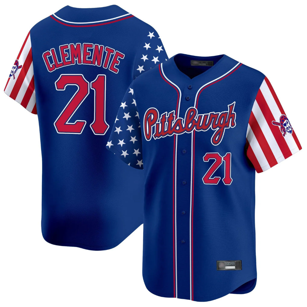 Rebec P.Pirates #21 Roberto Clemente Player Royal 2025 Independence Day Vapor Premier Limited Stitched Jerseys