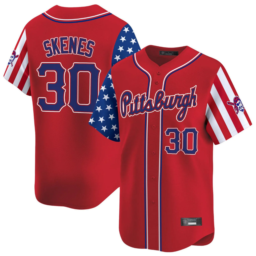 Rebec P.Pirates #30 Paul Skenes Player Red 2025 Independence Day Vapor Premier Limited Stitched Jerseys