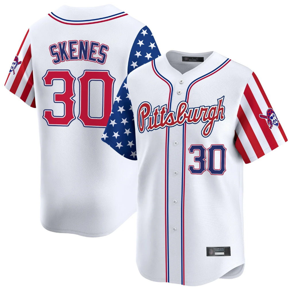 Rebec P.Pirates #30 Paul Skenes Player White 2025 Independence Day Vapor Premier Limited Stitched Jerseys