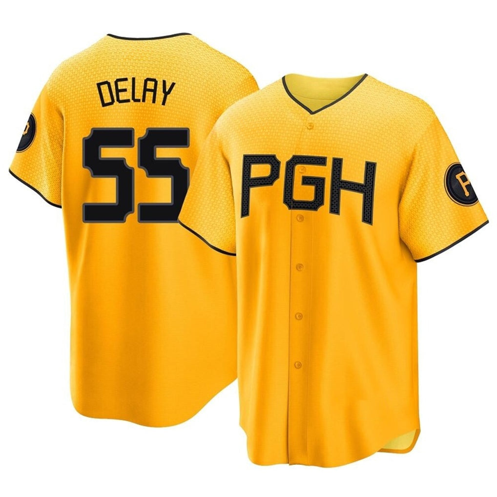 Rebec P.Pirates #55 Jason Delay Player Gold City Connect Home Game Stitched Jerseys