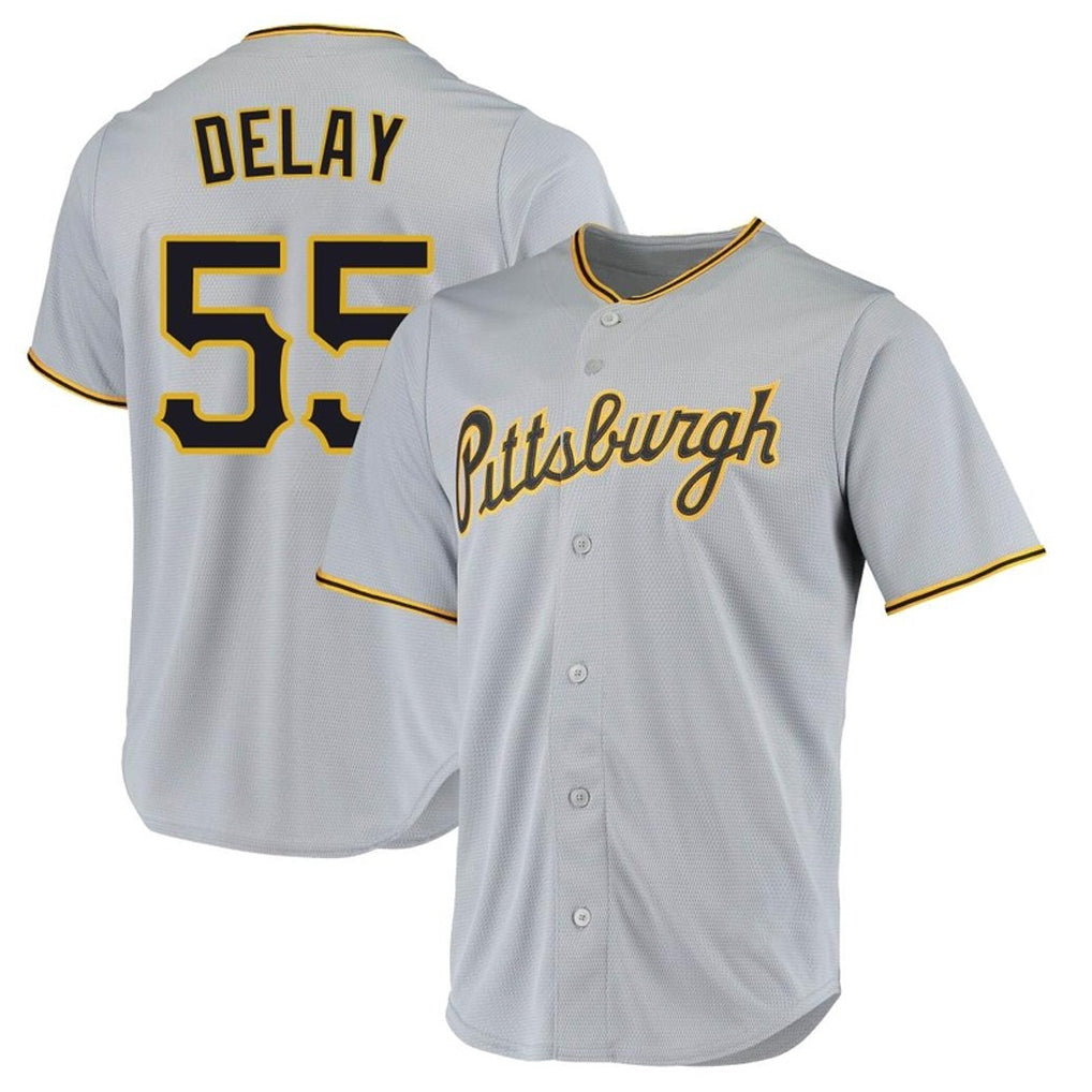 Rebec P.Pirates #55 Jason Delay Player Gray Road Home Game Stitched Jerseys