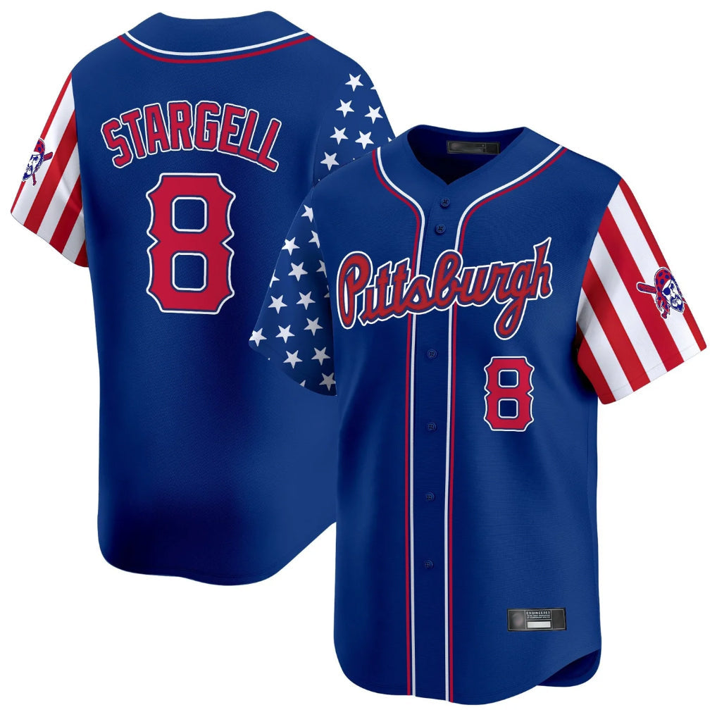 Rebec P.Pirates #8 Willie Stargell Player Royal 2025 Independence Day Vapor Premier Limited Stitched Jerseys