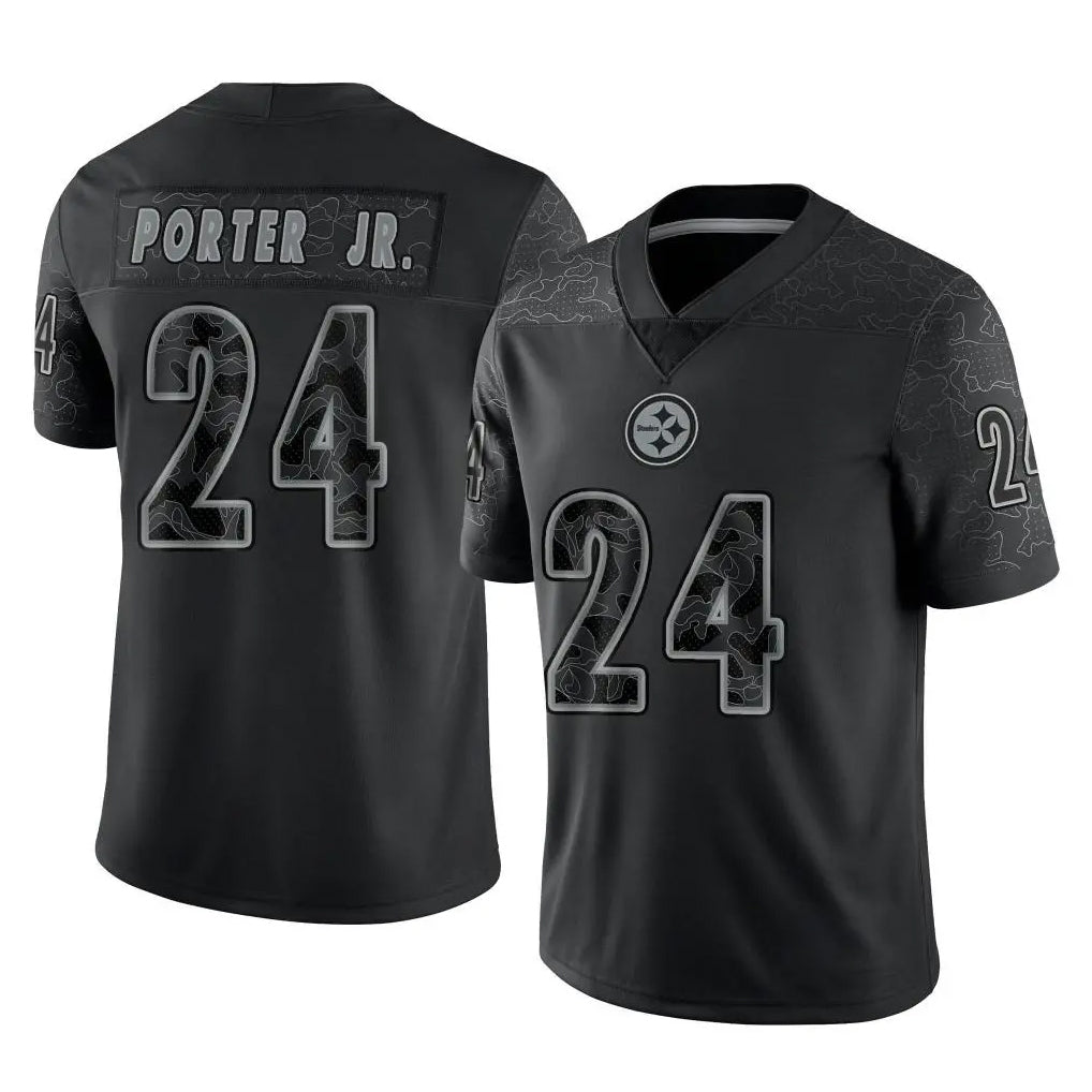 Rebec P.Steelers #24 Joey Porter Jr. Player Black Reflective Limited Home Game Stitched Jerseys
