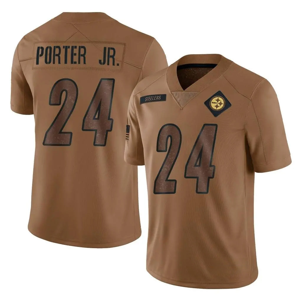Rebec P.Steelers #24 Joey Porter Jr. Player Brown Limited Salute To Service Home Game Stitched Jerseys